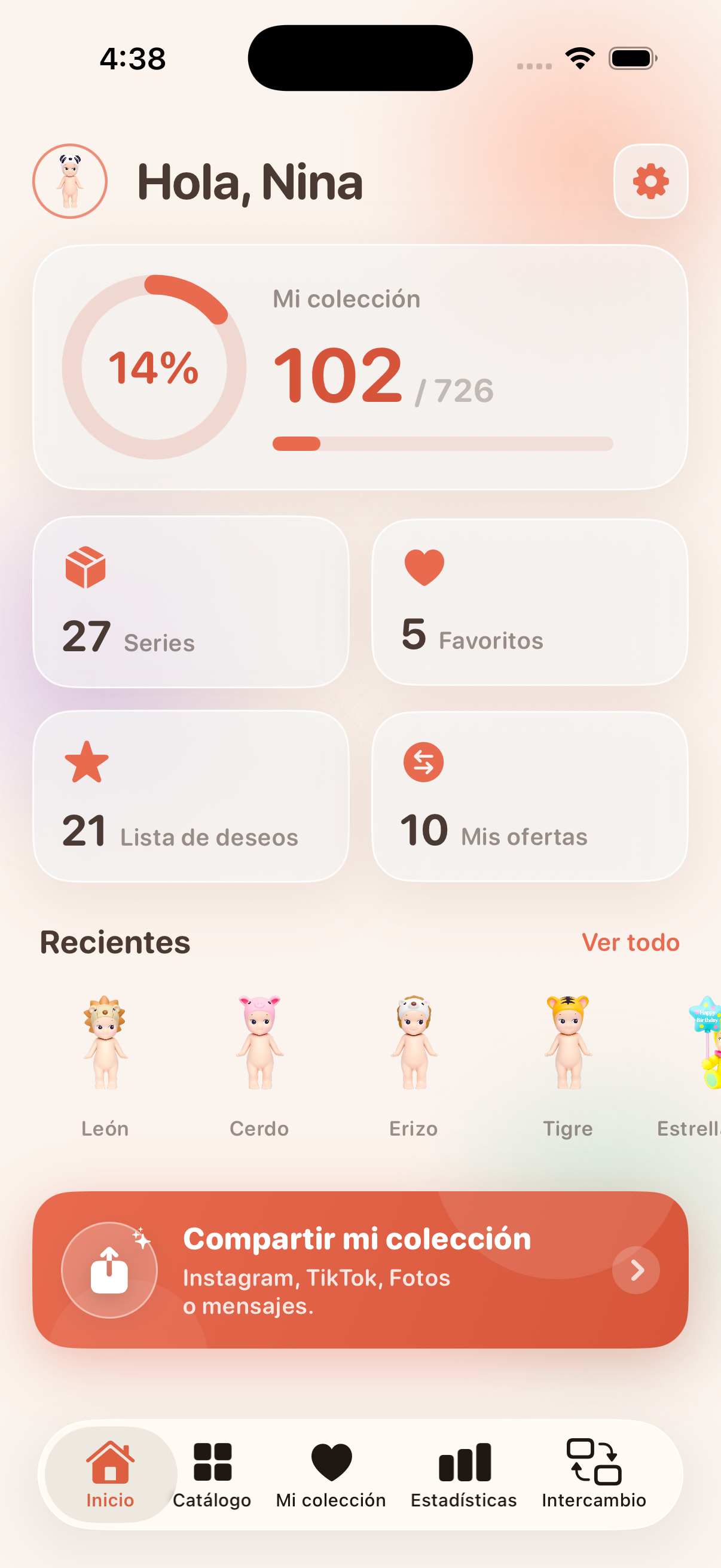 Angely app — Sonny Angel collection dashboard on iPhone